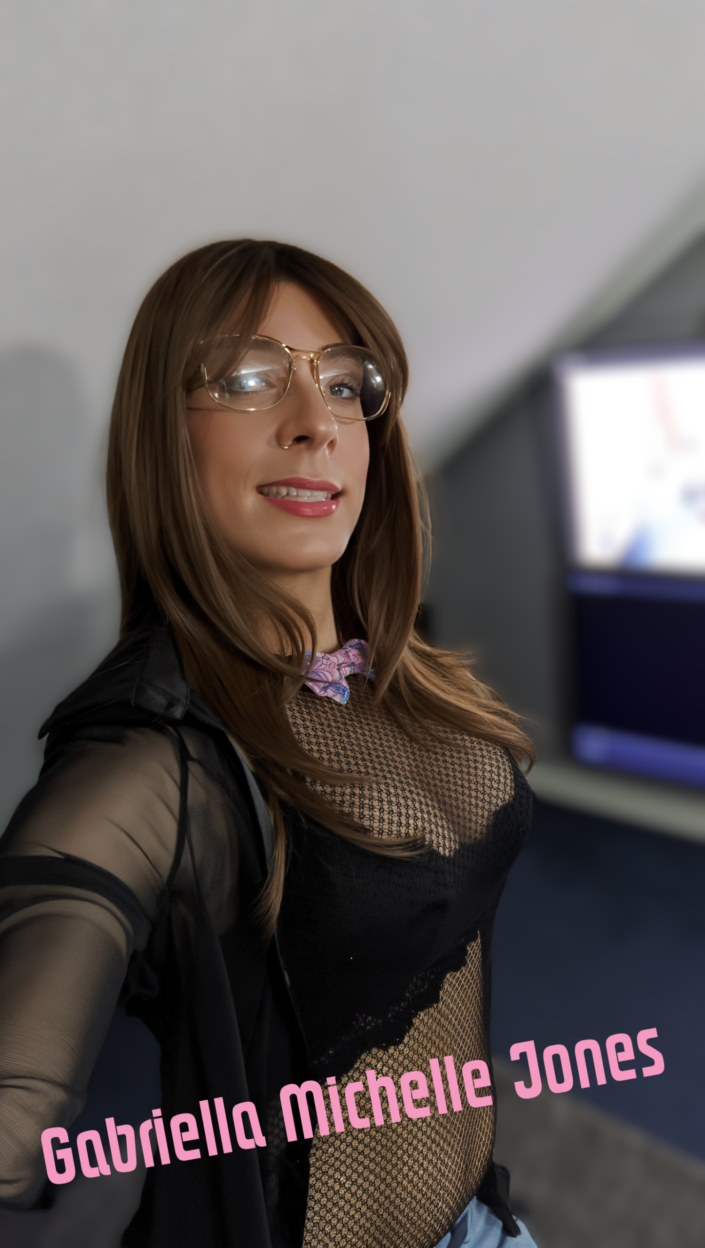 020) Black Bra Black Lace Body Suit Pink Plaid Bow Blue Jeans Pink Belt