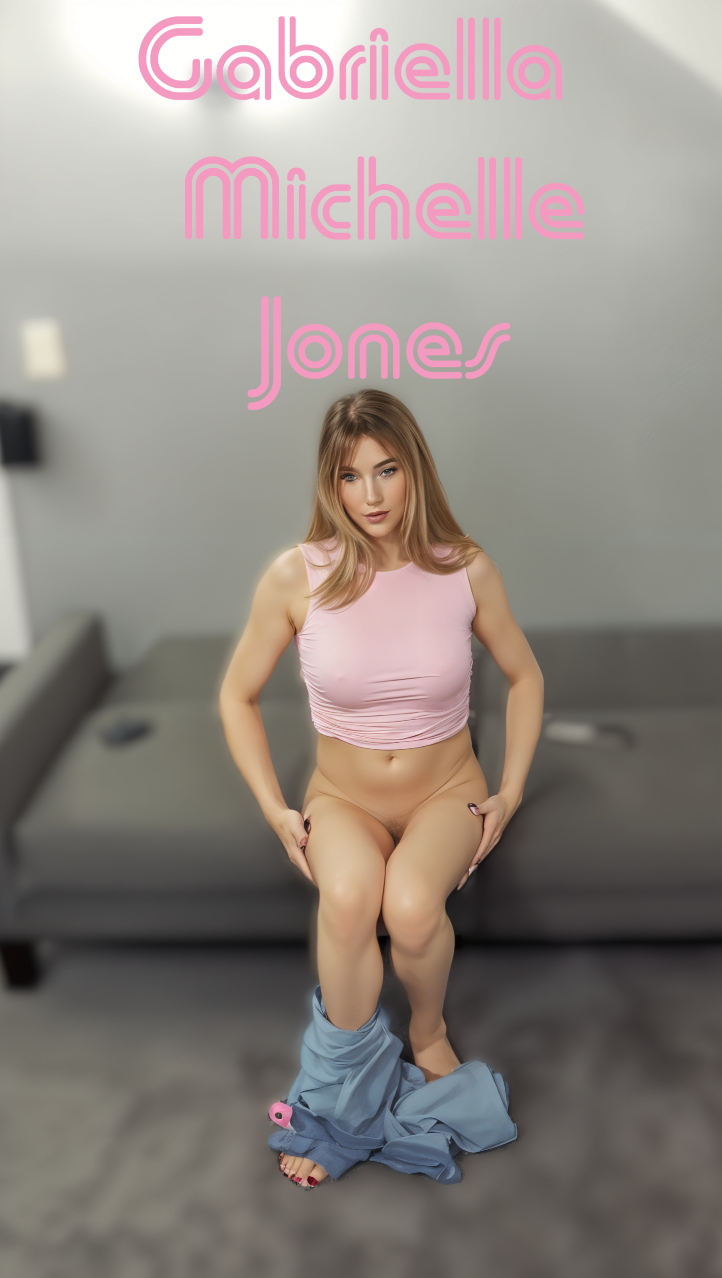 P005) Blue Jeans Pink Half Belt Black Lace Crop Top Pink Tight Half Shirt