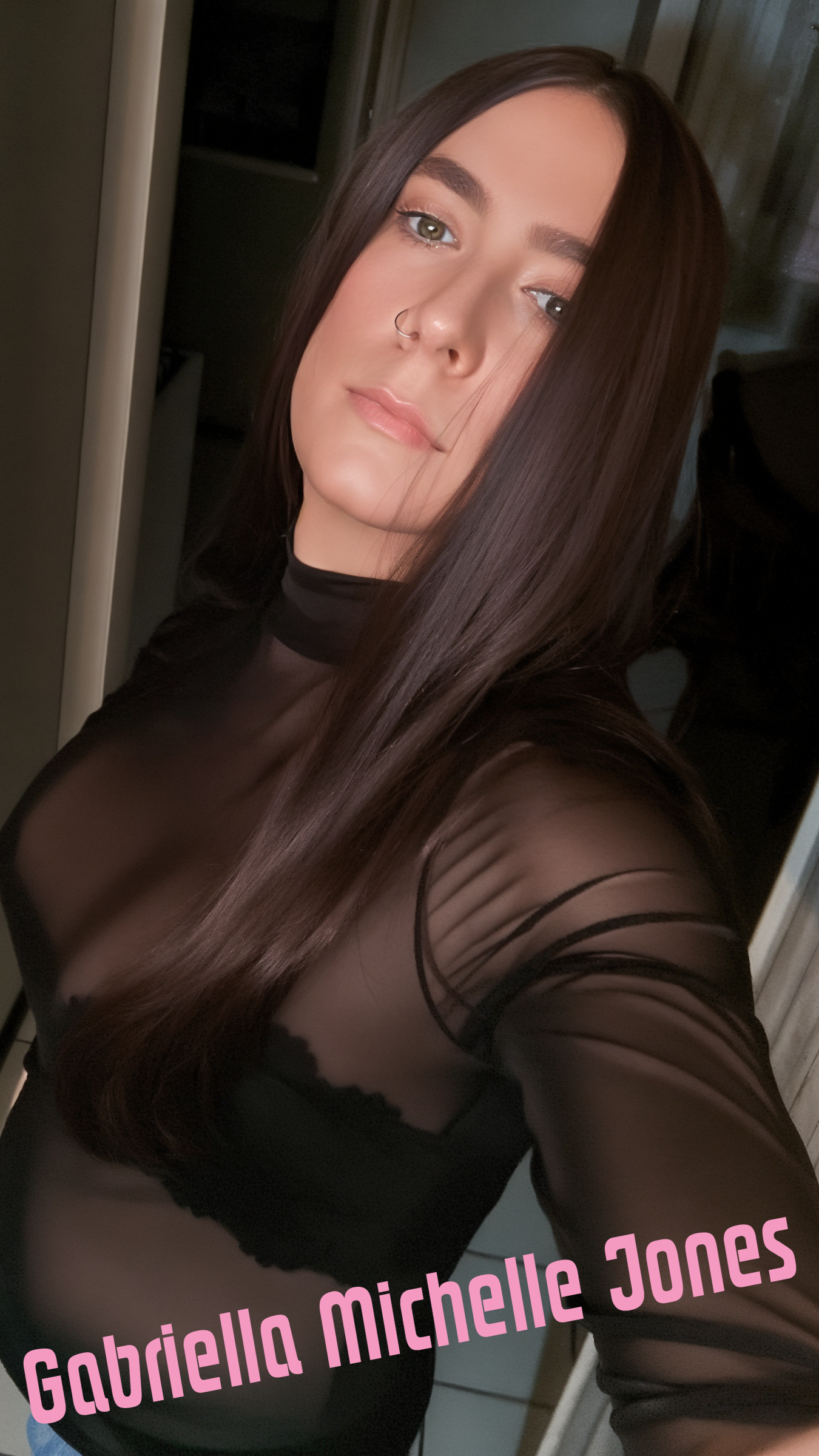 024) Blue Jeans Black See Through Top Black Bra